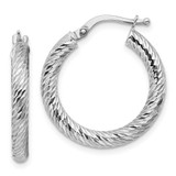 Image of 22.86mm 10k 3x15 White Gold Diamond-cut Round Hoop Earrings
