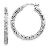 Image of 28.25mm 14k 3x20mm White Gold Diamond-cut Round Hoop Earrings