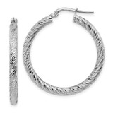 Image of 33.25mm 14k 3x25mm White Gold Diamond-cut Round Hoop Earrings