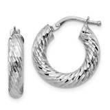 Image of 19mm 14k 4x10mm White Gold Diamond-cut Round Hoop Earrings