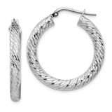 Image of 29.25mm 14k 4x20mm White Gold Diamond-cut Round Hoop Earrings