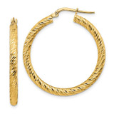 Image of 33.25mm 14K Yellow Gold 3x25mm Diamond-cut Round Hoop Earrings