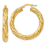 Image of 25mm 14K Yellow Gold 6mm Satin & Polished Twisted Hoop Earrings