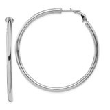 Image of 52mm 14k White Gold 3x45mm Polished Round Omega Back Hoop Earrings