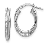 Image of 17.9mm 14k White Gold Polished and Textured Double Oval Hoop Earrings