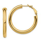 Image of 33.5mm 14K Yellow Gold 4x25mm Polished Round Omega Back Hoop Earrings