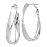 Image of 44.59mm 14k White Gold Polished 7mm Twisted Omega Back Oval Hoop Earrings
