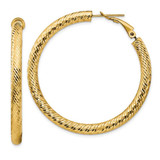 Image of 45.75mm 14K Yellow Gold 4x35mm Diamond-cut Round Omega Back Hoop Earrings