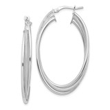 Image of 43.38mm 14k White Gold Polished and Textured Twisted Fancy Oval Hoop Earrings