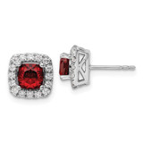 Image of 9mm 14K White Gold Lab Grown Diamond and Garnet Halo Post Earrings