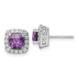 Image of 9mm 14K White Gold Lab Grown Diamond and Amethyst Halo Post Earrings