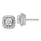 Image of 9mm 14K White Gold Lab Grown Diamond and Aquamarine Halo Post Earrings