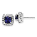 Image of 9mm 14K White Gold Lab Grown Diamond and Created Blue Sapphire Halo Post Earrings