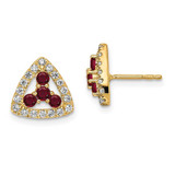 Image of 10.04mm 14K Yellow Gold Lab Grown Diamond SI1/SI2, G H I, and Created Ruby Triangle Post Earrings