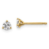 Image of 14K Yellow Gold 1/3 carat total weight Round SI1/SI2 G H I Lab Grown Diamond 3 Prong Stud Post Earrings