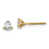 Image of 14K Yellow Gold 1/2 carat total weight Round SI1/SI2 G H I Lab Grown Diamond Screw Back 3 Prong Stud Post Earrings