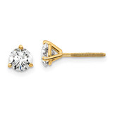 Image of 14K Yellow Gold 1 carat total weight Round Certified SI1/SI2 G H I Lab Grown Diamond Screw Back 3 Prong Stud Post Earrings