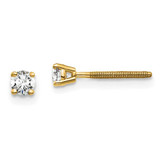 Image of 14K Yellow Gold 1/5 carat total weight Round Certified SI1/SI2 G H I Lab Grown Diamond Screw Back 4 Prong Stud Post Earrings