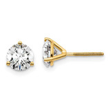 Image of 14K Yellow Gold 1 1/2carat total weight Round Certified SI1/SI2 G H I Lab Grown Diamond Screw Back 3 Prong Stud Post Earrings
