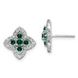 Image of 12.5mm 14K White Gold Lab Grown Diamond and Created Emerald Earrings
