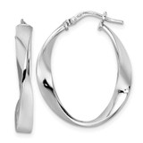 Image of 28.15mm Sterling Silver Rhodium-plated Polished Oval Twisted Hoop Earrings QLE1365