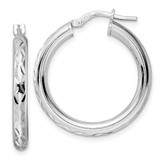Image of 28.26mm Sterling Silver Rhodium-plated Polished Diamond-cut Hoop Earrings QLE1368