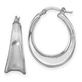 Image of 25.85mm Sterling Silver Rhodium-plated Polished & Brushed Oval Hoop Earrings QLE1282