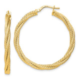 Image of 39.4mm 14K Yellow Gold Polished Twisted Textured Hoop Earrings