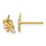 Image of 8.15mm 14K Yellow Gold Madi K Kids CZ Fern Leaf Post Earrings
