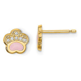 Image of 6.4mm 14K Yellow Gold Madi K CZ Pink Enamel Paw Post Earrings
