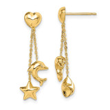 Image of 27.4mm 14K Yellow Gold Madi K Heart, Star & Dolphin Dangle Post Earrings