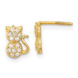 Image of 7.88mm 14K Yellow Gold Madi K Polished CZ Sitting Cat Screwback Post Earrings