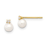 Image of 7mm 14K Yellow Gold Madi K 5-6mm Near Round Freshwater Cultured Pearl CZ Post Earrings