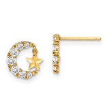 Image of 8.6mm 14K Yellow Gold Madi K CZ Crescent Moon with Diamond-cut Star Dangle Post Earrings