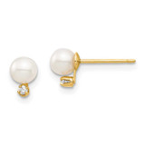 Image of 6.17mm 14K Yellow Gold Madi K 4-5mm White Round Freshwater Cultured Pearls CZ Post Earrings