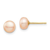 Image of 6.07mm 14K Yellow Gold Madi K 6-7mm Pink Button Freshwater Cultured Pearl Stud Post Earrings