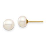 Image of 6.11mm 14K Yellow Gold Madi K 6-7mm White Button Freshwater Cultured Pearl Stud Post Earrings