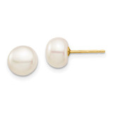 Image of 7.32mm 14K Yellow Gold Madi K 7-8mm White Button Freshwater Cultured Pearl Stud Post Earrings