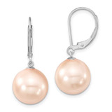 Image of 12-13mm Majestik Sterling Silver Rhodium-plated 12-13mm Pink Simulated Pearl Leverback Dangle Earrings