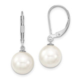 Image of 10-11mm Majestik Sterling Silver Rhodium-plated 10-11mm White Simulated Pearl Leverback Dangle Earrings