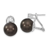 Image of Majestik Sterling Silver Rhodium-plated 12-13mm Black Simulated Pearl and CZ Omega Back Earrings