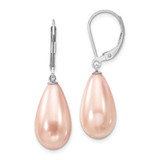Image of 18mm Majestik Sterling Silver Rhodium-plated 10x18mm Teardrop Pink Simulated Pearl Leverback Dangle Earrings