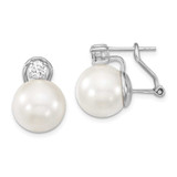 Image of Majestik Sterling Silver Rhodium-plated 12-13mm White Shell Imitation Pearl and Clear CZ Omega Back Post Earrings