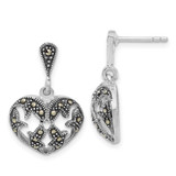 Image of 23mm Sterling Silver Antiqued Marcasite Heart Dangle Post Earrings