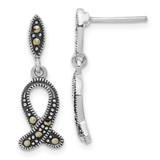 Image of 24.4mm Sterling Silver Antiqued Marcasite Awareness Ribbon Dangle Earrings