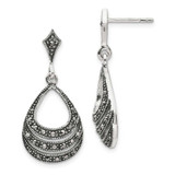 Image of 33mm Sterling Silver Rhodium-plated Textured Marcasite Teardrop Post Dangle Earrings