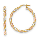 Image of 33mm 14K Yellow Gold with White & Rose Rhodium Textured Twisted Hoop Earrings TH748