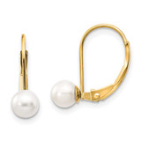 Image of 15mm 14K Yellow Gold 5-6mm White Round Freshwater Cultured Pearl Leverback Earrings XLB55PL