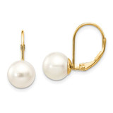 Image of 15mm 14K Yellow Gold 8-9mm White Round Freshwater Cultured Pearl Leverback Earrings XLB85PL