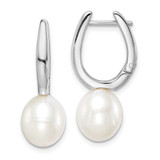 Image of 24.95mm Sterling Silver Rhodium-plated 7-8mm White Rice Freshwater Cultured Pearl Earrings QE15120